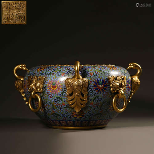 Qing Dynasty Cloisonne Beast Head Jar