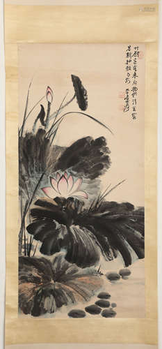 Chinese ink painting,
Zhang Daqian Flower Hanging Scroll