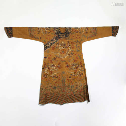 Qing Dynasty Embroidered Yellow Dragon Robe
