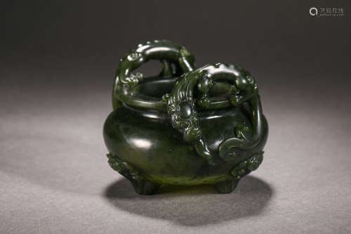 Hetian jade green jade incense burner