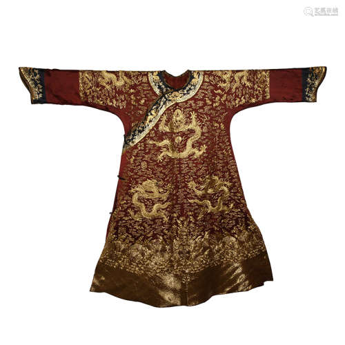 Qing Dynasty Embroidered Golden Silk Dragon Robe