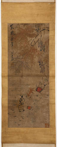 Chinese ink painting,
Fish hanging scroll