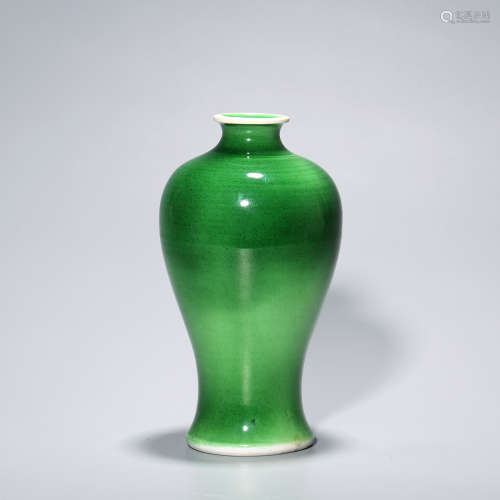 清中期 瓜皮绿釉梅瓶