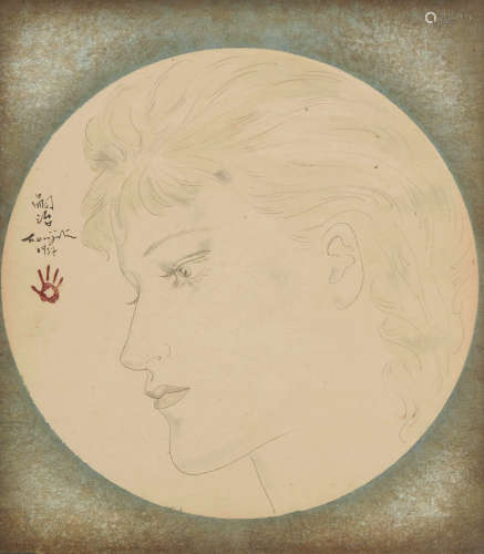 藤田嗣治（1886～1968） 1937年作 妇人像 纸本水彩