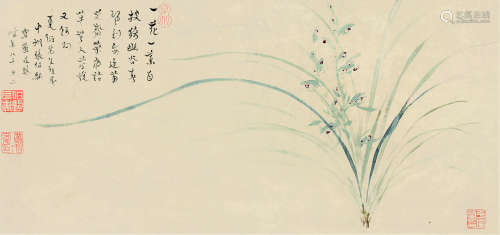 张伯驹（1898～1982） 兰花 立轴 设色纸本