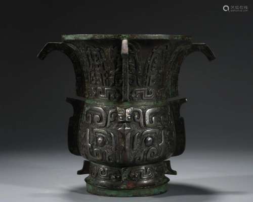 A Chinese Bronze Wine Vessel Zun Shang Dyn.