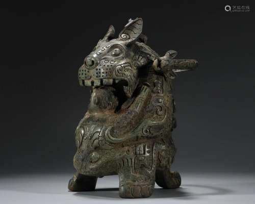 A Chinese Bronze Beast Wine Vessel You Shang Dyn.