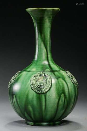 A Chinese Green Enameled Vase Tang Dyn.