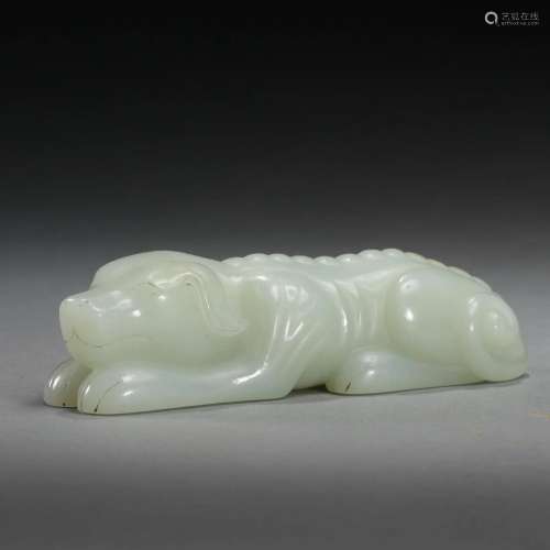 A Chinese Carved White Jade Hound Qing Dyn.