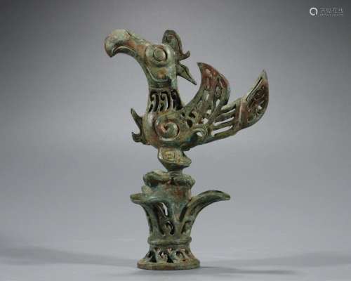 A Chinese Bronze Phoenix Shaped Ornament Shang Dyn.
