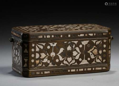 A Chinese Silver Inlaid Bronze Box Tang Dyn.