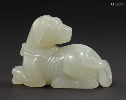A Carved White Jade Hound Qing Dyn.