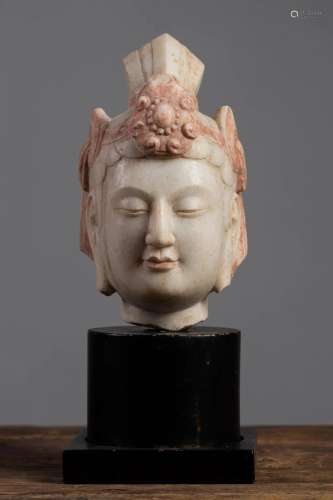 A Chinese Carved Marble Bodhisattva Head North Qi Dyn.