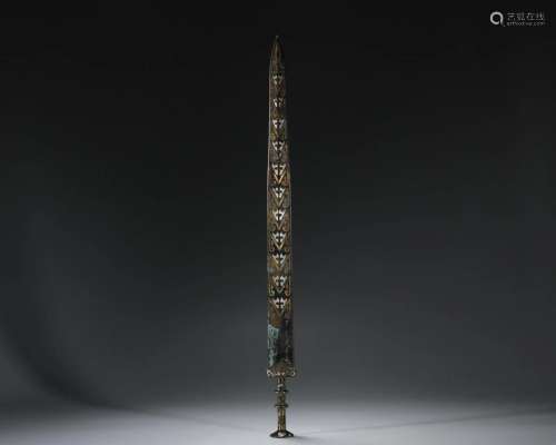 A Chinese Silver Inlaid and Partly Gilt Bronze Sword