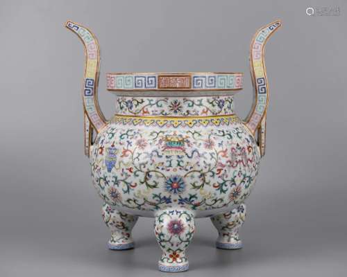 A Chinese Famille Rose and Gilt Incense Burner Qianlong