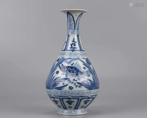 A Chinese Blue and White Vase Yuhuchunping Yuan Dyn.