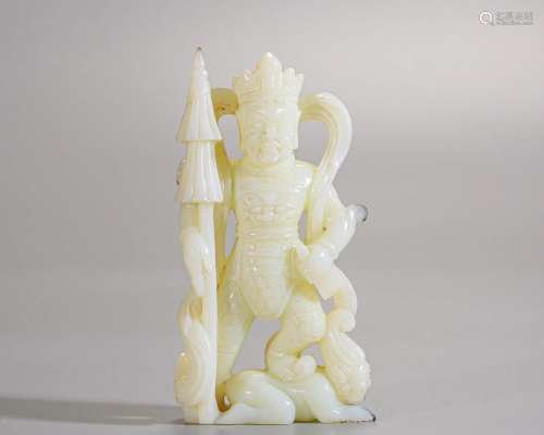 A Chinese Carved White Jade Guardian Qing Dyn.