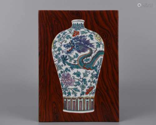 A Chinese Doucai Glazed Porcelain Panel Qing Dyn.