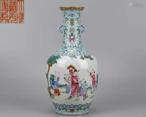 A Chinese Famille Rose Kids Vase Daoguang Period