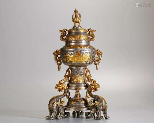 A Chinese Bronze-gilt Incense Burner Qing Dyn.