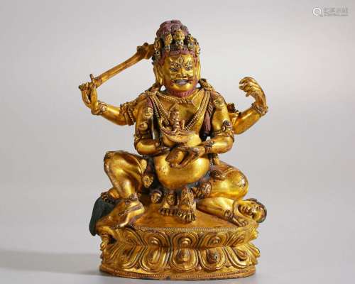 A Tibetan Bronze-gilt Protector