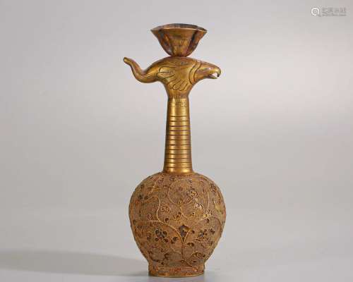 A Chinese Bronze Gilt Ewer Tang Dyn.