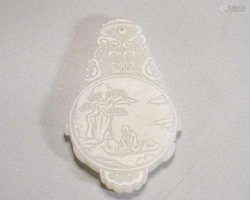 A Chinese Carved White Jade Panel Qing Dyn.