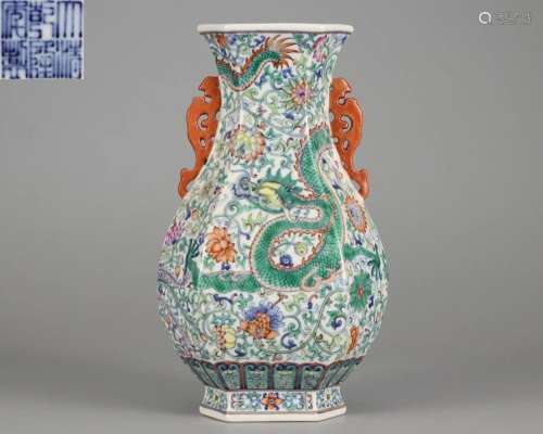 A Chinese Doucai Glazed Zun Vase Qing Dyn.