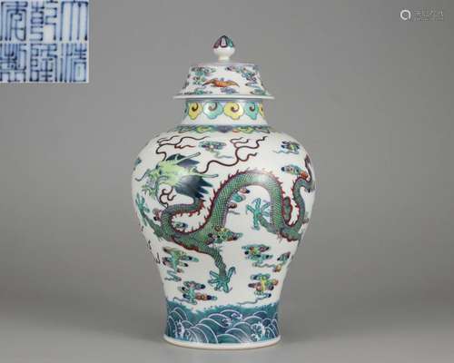 A Chinese Doucai Glazed Dragon Jar Qing Dyn.