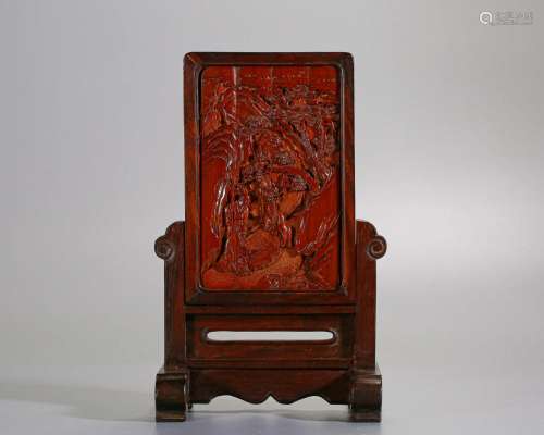 A Chinese Carved Bamboo Table Screen Qing Dyn.