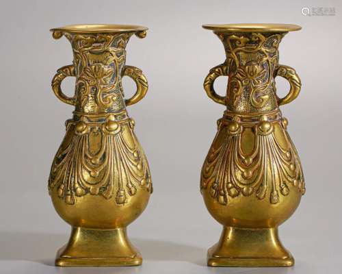 Pair Chinese Bronze-gilt Vases Qing Dyn.
