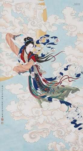 A Chinese Scroll Painting Signed Lu Xiaoman