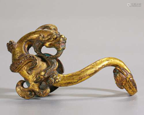 A Chinese Bronze-gilt Belthook Han Dyn.