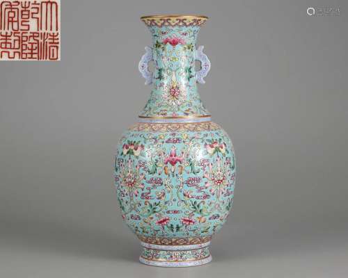 A Chinese Famille Rose Floral Scrolls Vase Qing Dyn.