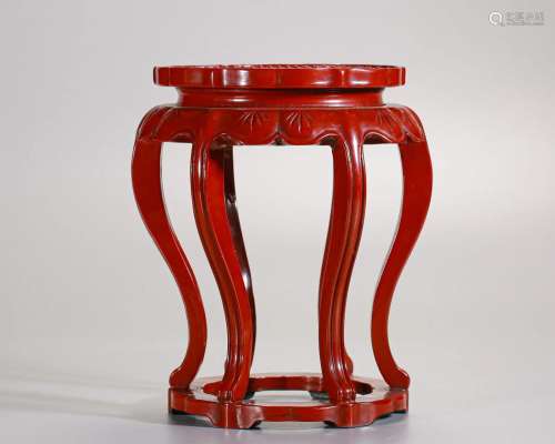 A Chinese Carved Cinnabar Lacquer Stool Qing Dyn.