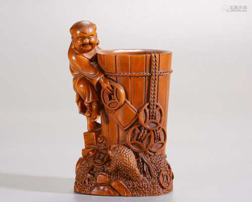 A Chinese Carved Boxwood Brushpot Qing Dyn.