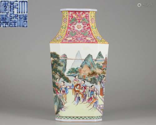 A Chinese Famille Rose Ladies Vase Qing Dyn.
