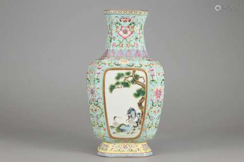 A Chinese Famille Rose Cranes Vase Qing Dyn.