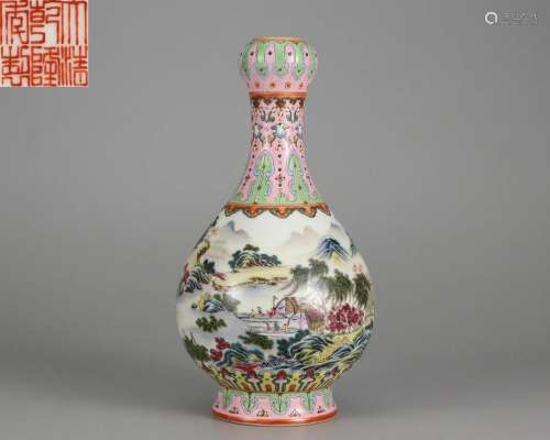 A Chinese Famille Rose Garlic Head Vase Qing Dyn.
