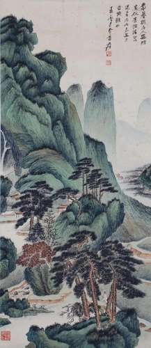 A Chinese Scroll Painting Signed Zhang Daqian