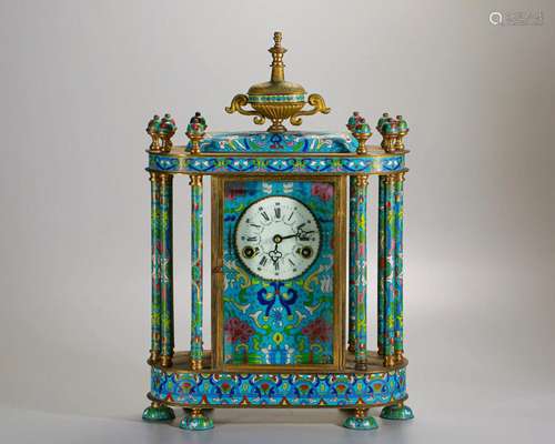 A Chinese Cloisonne Enamel Clock Qing Dyn.