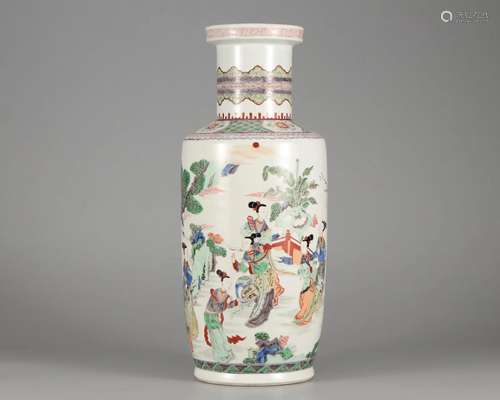 A Chinese Famille Verte Ladies Mallet Vase Qing Dyn.