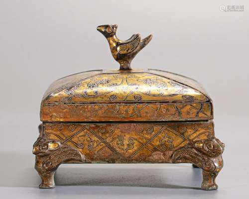 A Chinese Silver Inlaid Partly Gilt Box Qing Dyn.