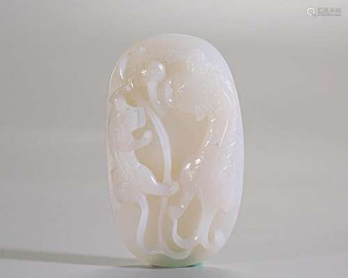 A Chinese Carved White Jade Pendant Qing Dyn.