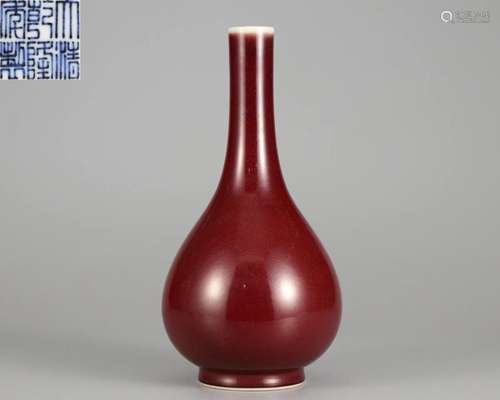 A Chinese Red Glazed Bottle Vase Qing Dyn.