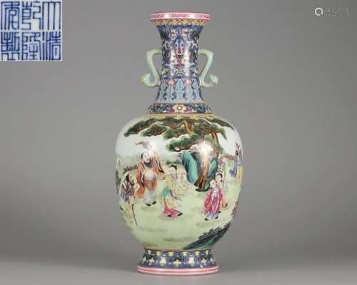 A Chinese Famille Rose Figures Vase Qing Dyn.