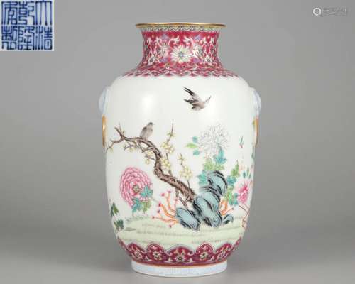 A Chinese Famille Rose Flower and Bird Vase Qing Dyn.