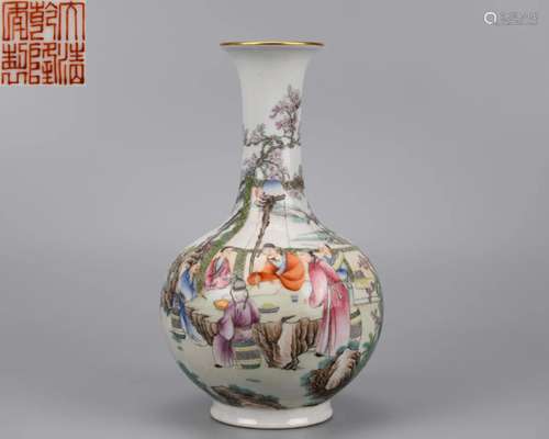 A Chinese Famille Rose Figural Vase Qianlong Period