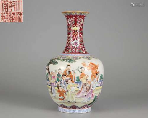 A Chinese Famille Rose Figures Vase Qing Dyn.