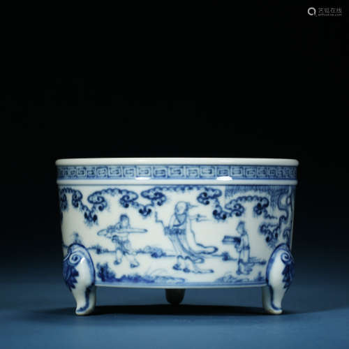 Ming Dynasty,Blue and White Character Story Three-Legged Was...